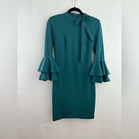 Alexia Admor Bow Neck Ruffle Sleeve  green Dress size XS - Picture 2 of 13